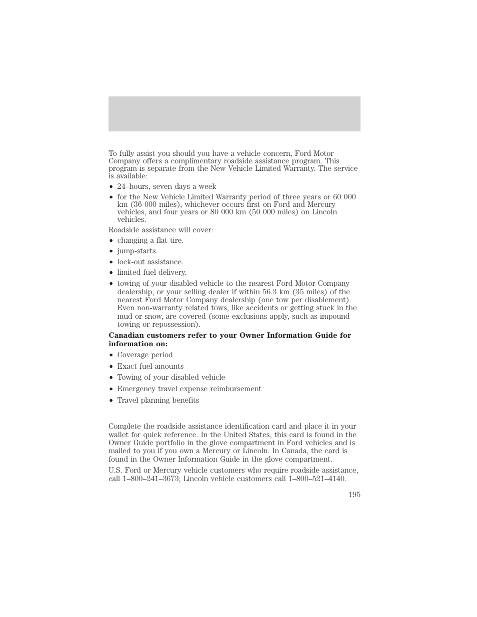 Roadside emergencies | FORD 2002 F-550 v.3 User Manual | Page 195 / 304
