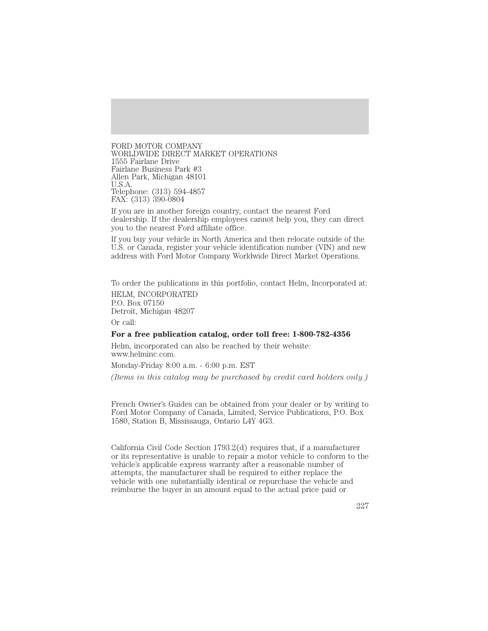 Customer assistance | FORD 2002 F-550 v.3 User Manual | Page 227 / 304