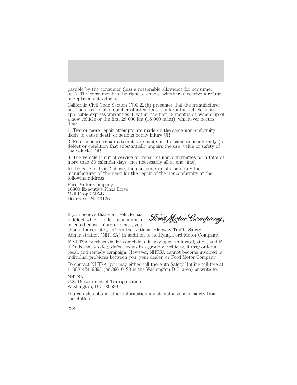 Customer assistance | FORD 2002 F-550 v.3 User Manual | Page 228 / 304