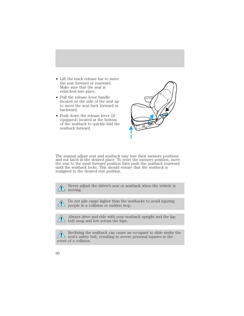 Seating and safety restraints | FORD 2002 F-550 v.3 User Manual | Page 90 / 304