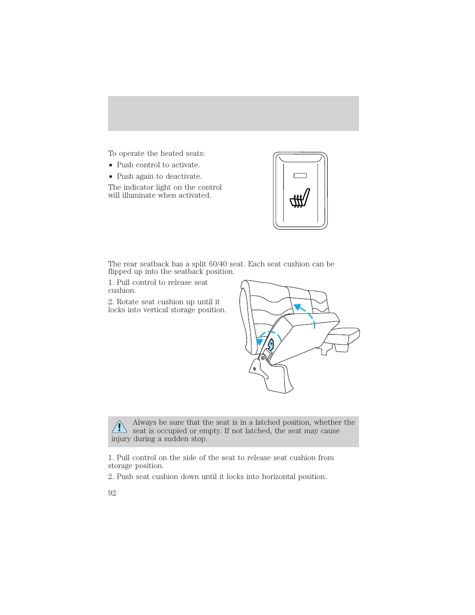 Seating and safety restraints | FORD 2002 F-550 v.3 User Manual | Page 92 / 304