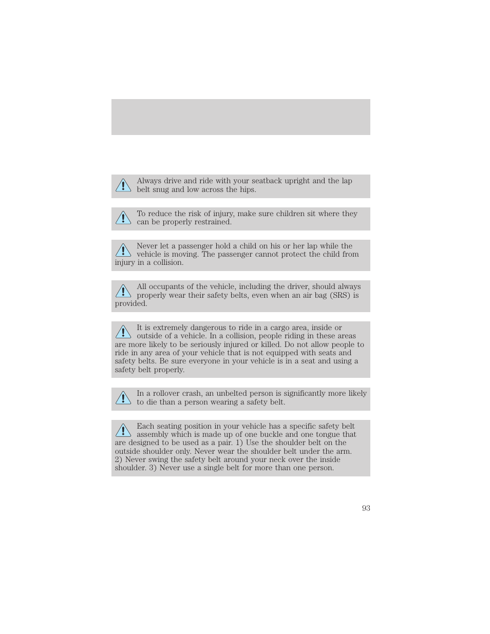 Seating and safety restraints | FORD 2002 F-550 v.3 User Manual | Page 93 / 304