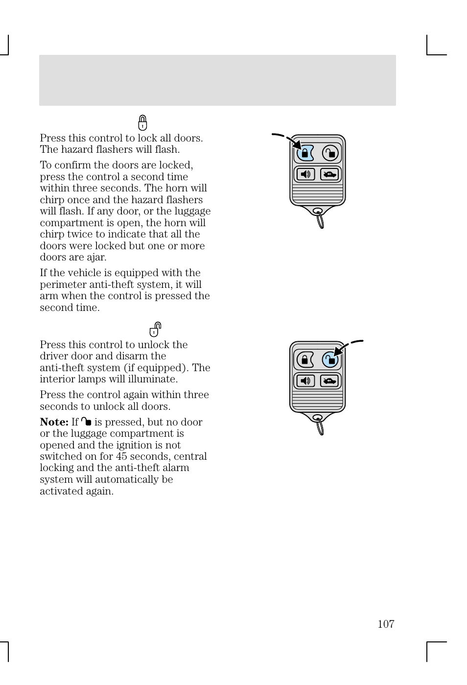 Locks and security | FORD 2002 Focus v.1 User Manual | Page 107 / 328