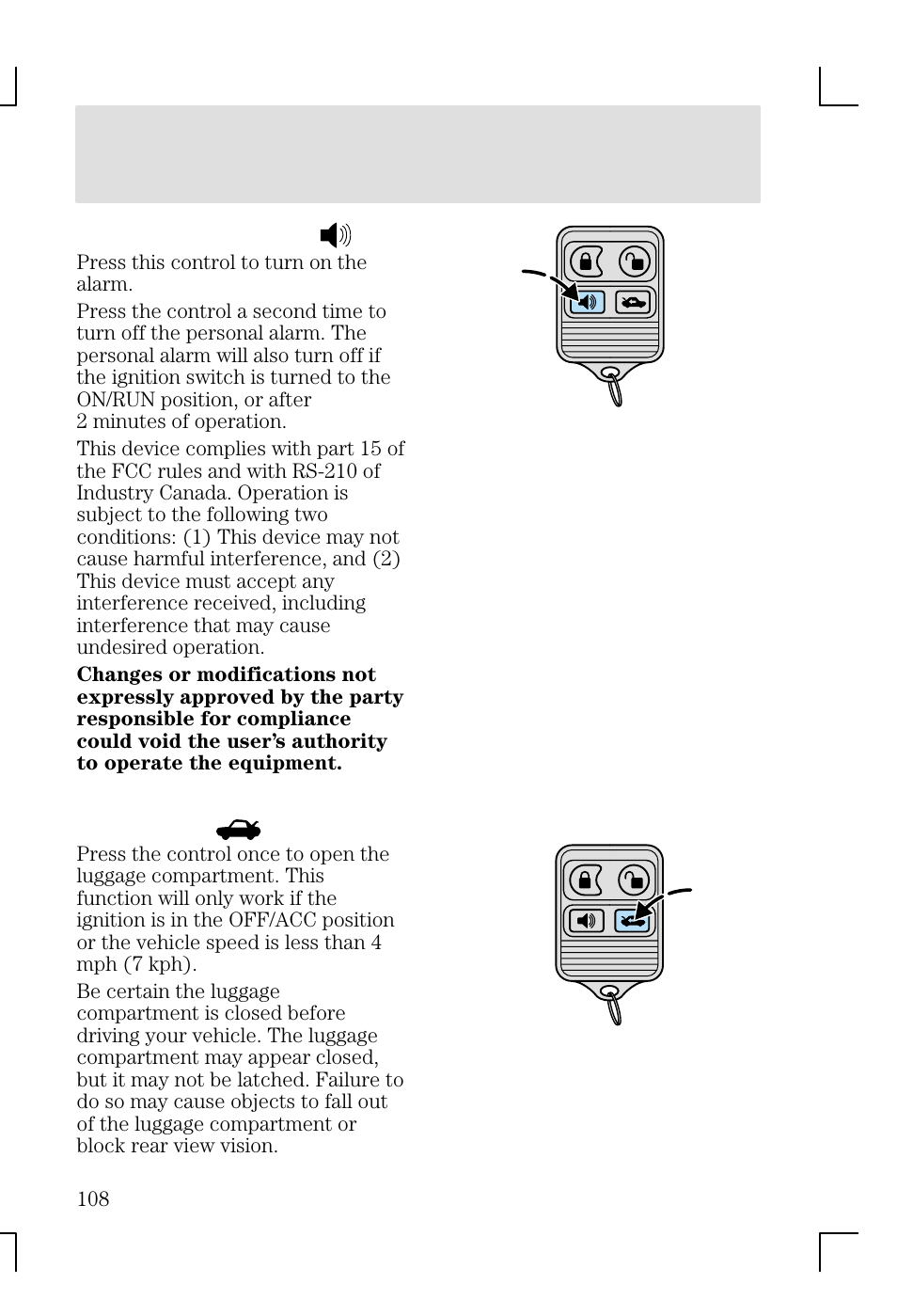 Locks and security | FORD 2002 Focus v.1 User Manual | Page 108 / 328