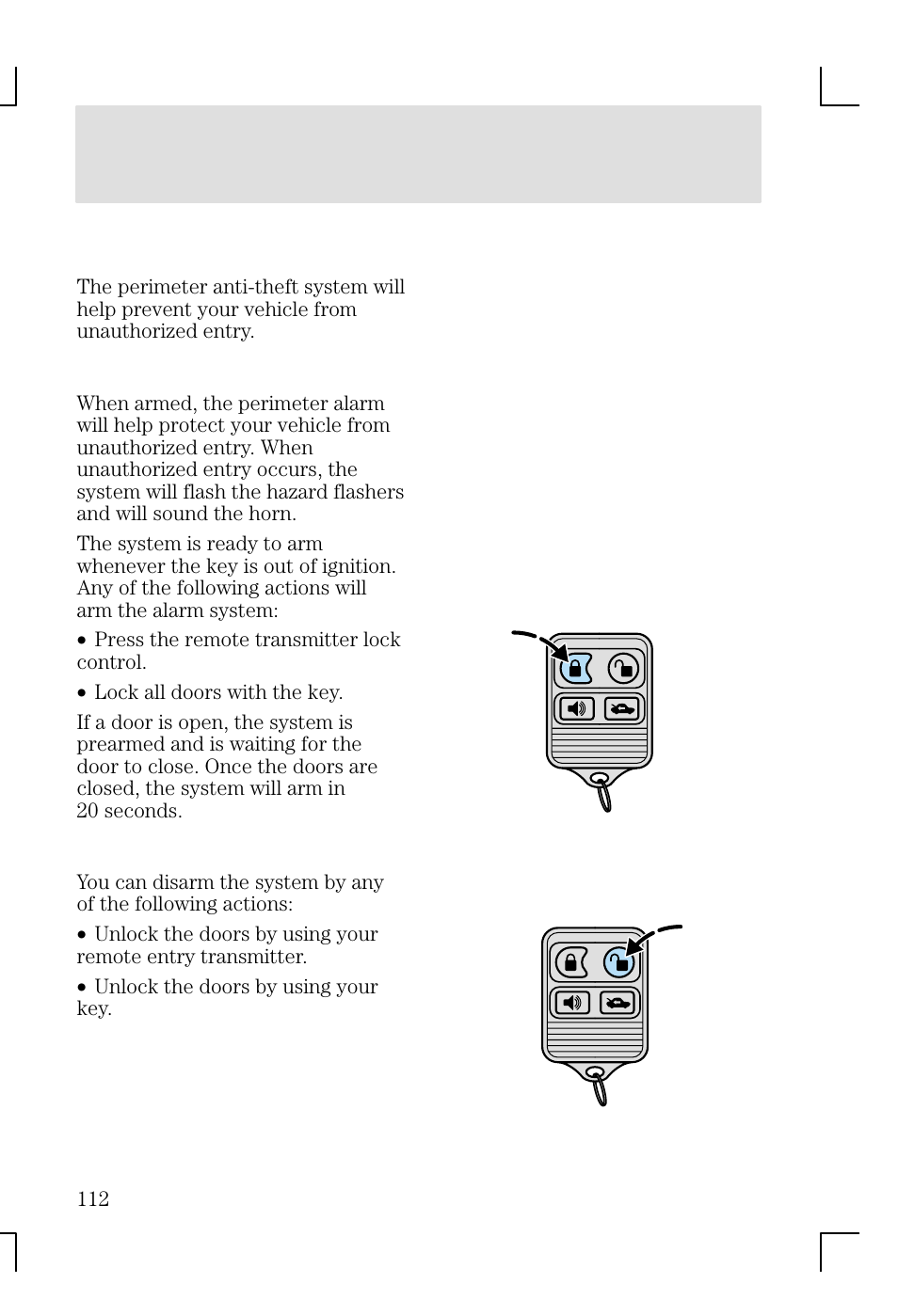Locks and security | FORD 2002 Focus v.1 User Manual | Page 112 / 328