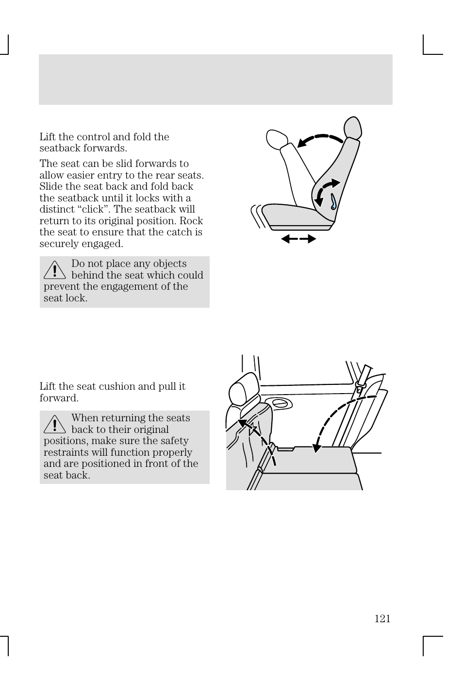 Seating and safety restraints | FORD 2002 Focus v.1 User Manual | Page 121 / 328