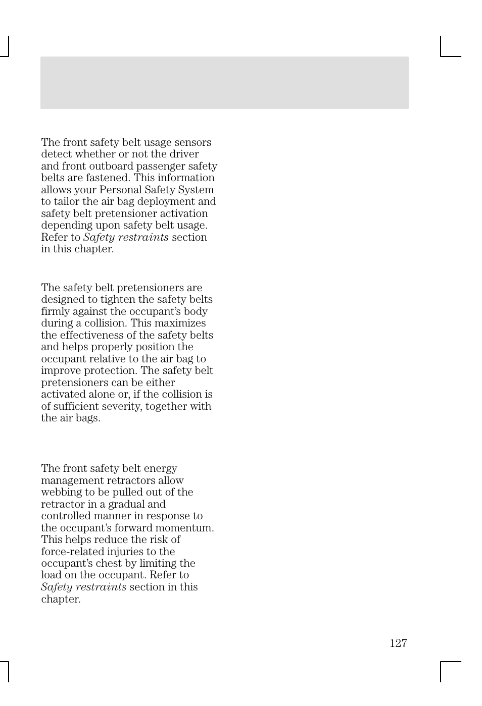 Seating and safety restraints | FORD 2002 Focus v.1 User Manual | Page 127 / 328