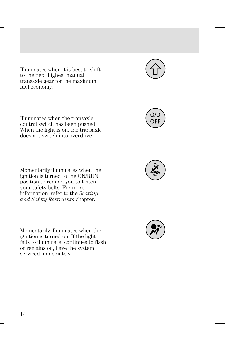 Instrument cluster | FORD 2002 Focus v.1 User Manual | Page 14 / 328