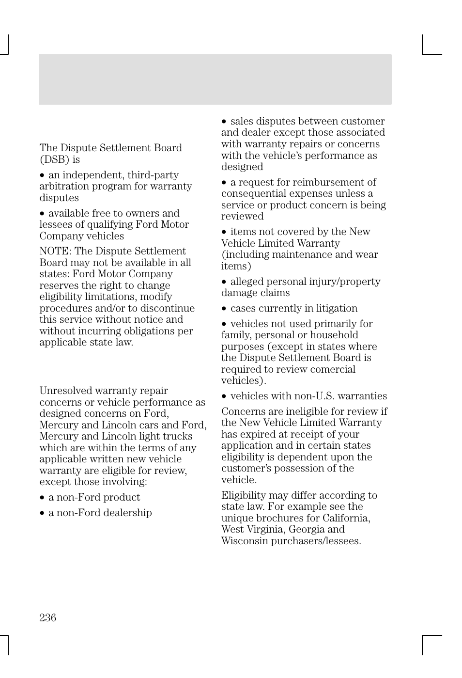 Customer assistance | FORD 2002 Focus v.1 User Manual | Page 236 / 328