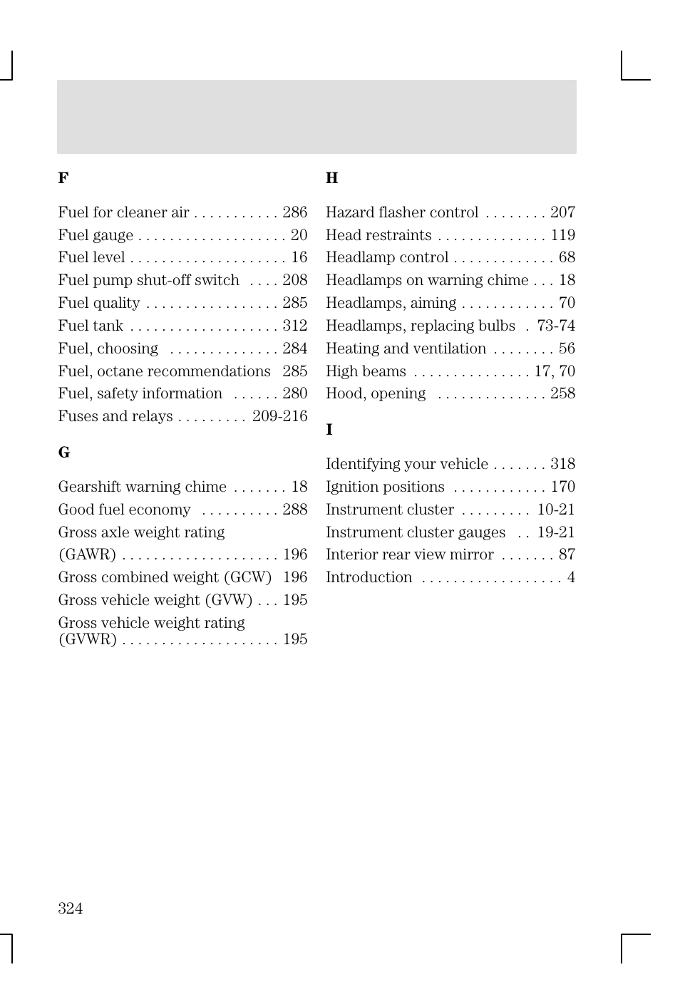 Index | FORD 2002 Focus v.1 User Manual | Page 324 / 328