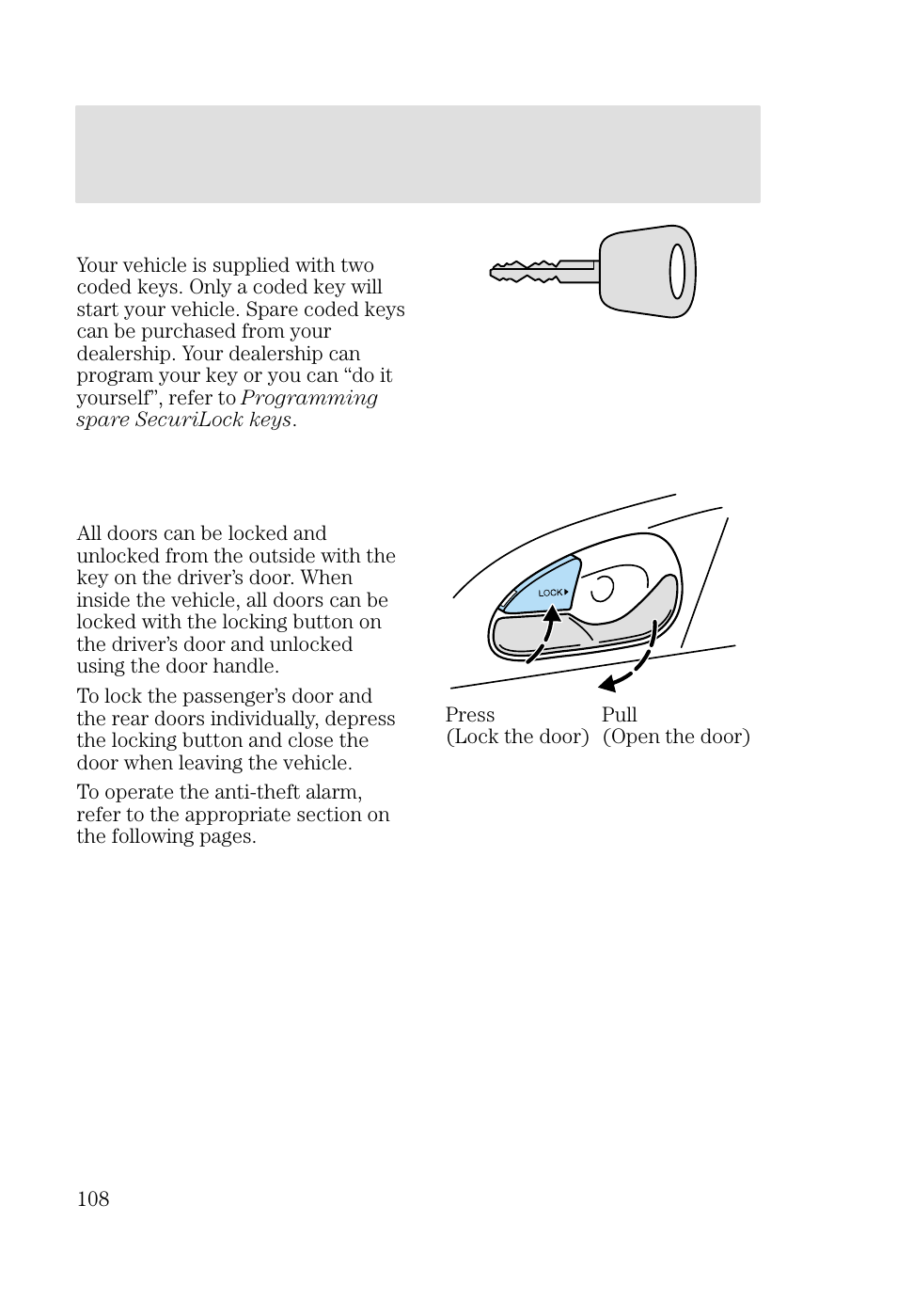 Locks and security | FORD 2002 Focus v.2 User Manual | Page 108 / 336