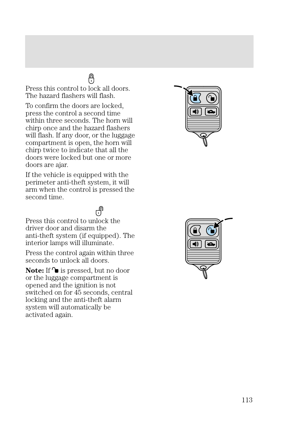 Locks and security | FORD 2002 Focus v.2 User Manual | Page 113 / 336