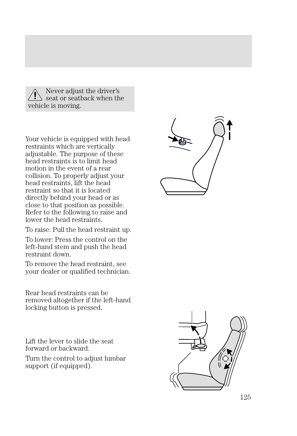 Seating and safety restraints | FORD 2002 Focus v.2 User Manual | Page 125 / 336