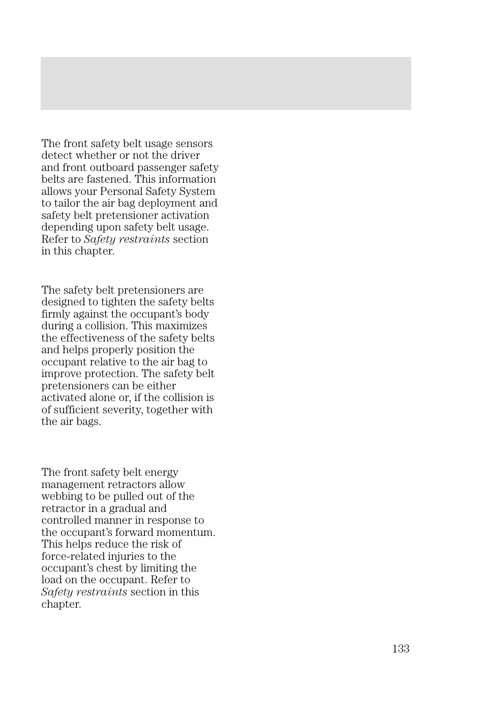 Seating and safety restraints | FORD 2002 Focus v.2 User Manual | Page 133 / 336