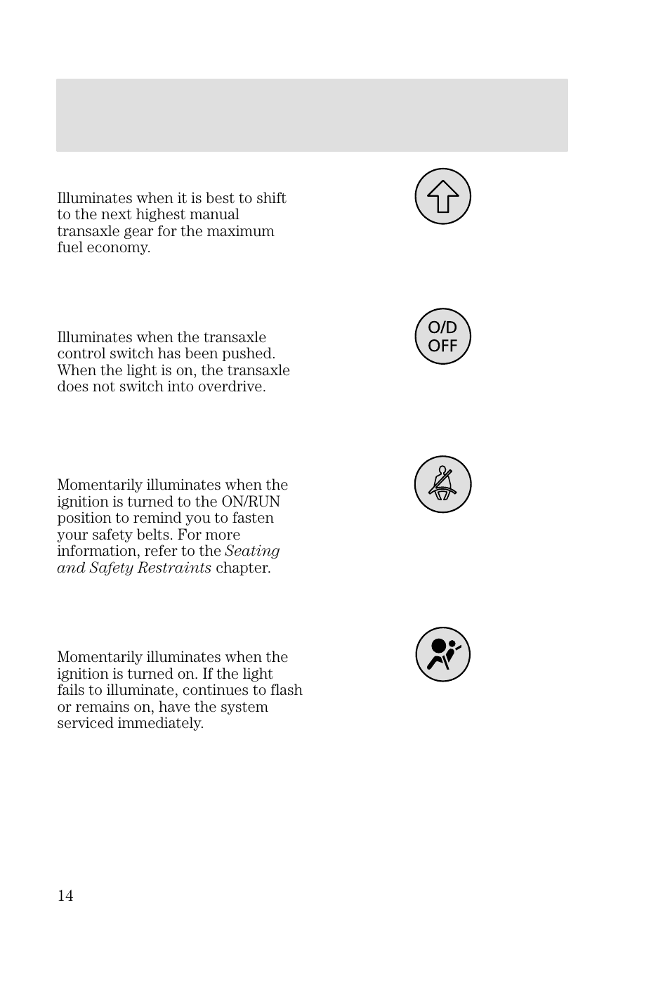 Instrument cluster | FORD 2002 Focus v.2 User Manual | Page 14 / 336