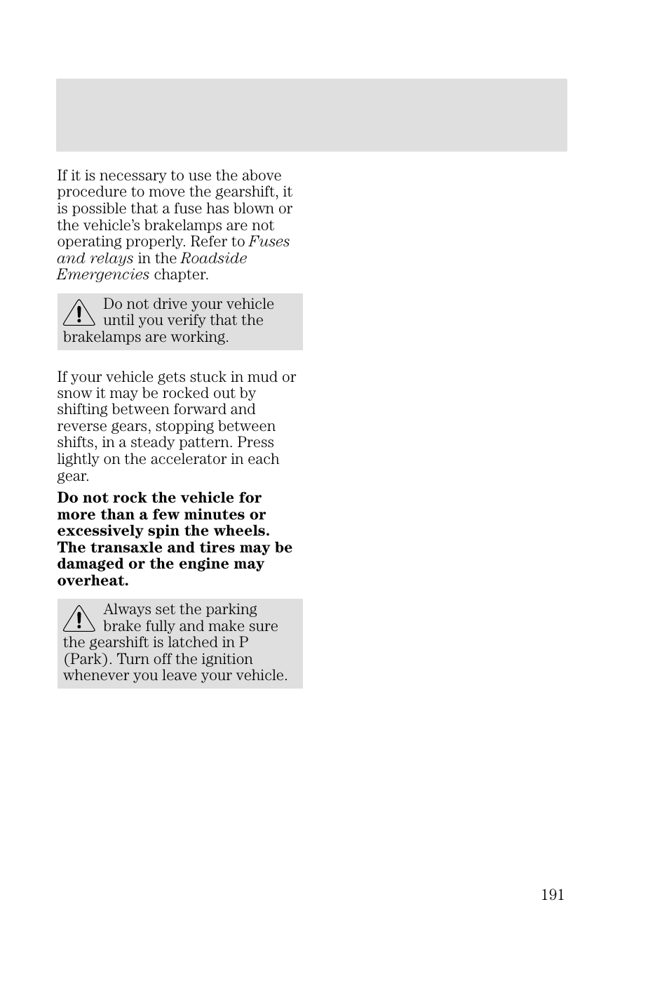 Driving | FORD 2002 Focus v.2 User Manual | Page 191 / 336