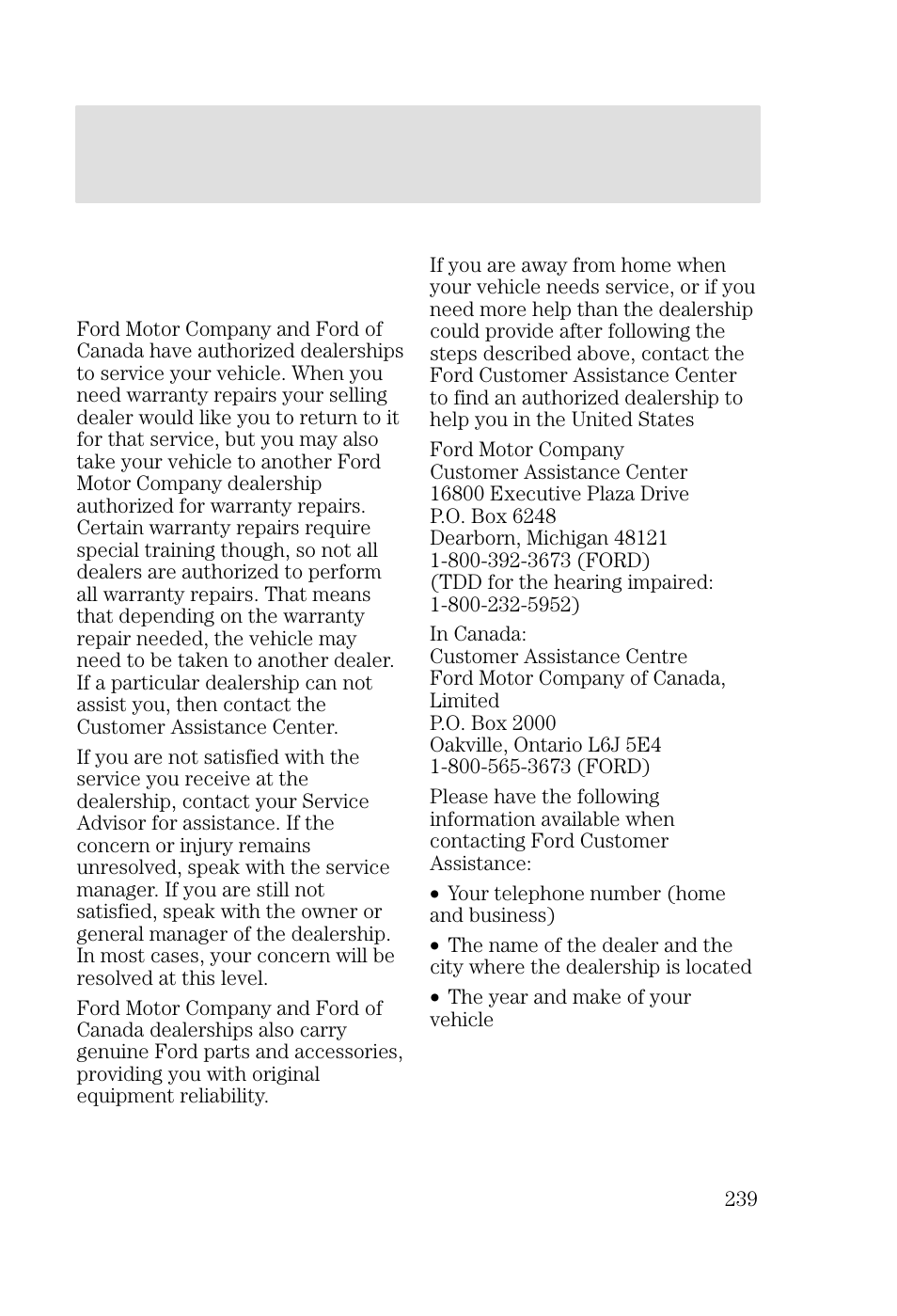 Customer assistance | FORD 2002 Focus v.2 User Manual | Page 239 / 336