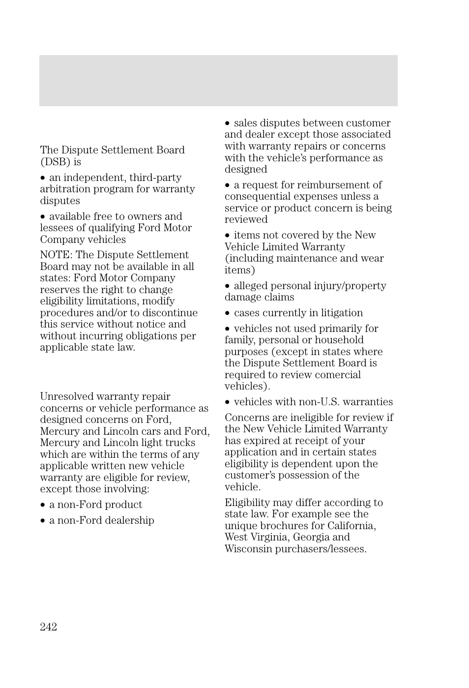Customer assistance | FORD 2002 Focus v.2 User Manual | Page 242 / 336