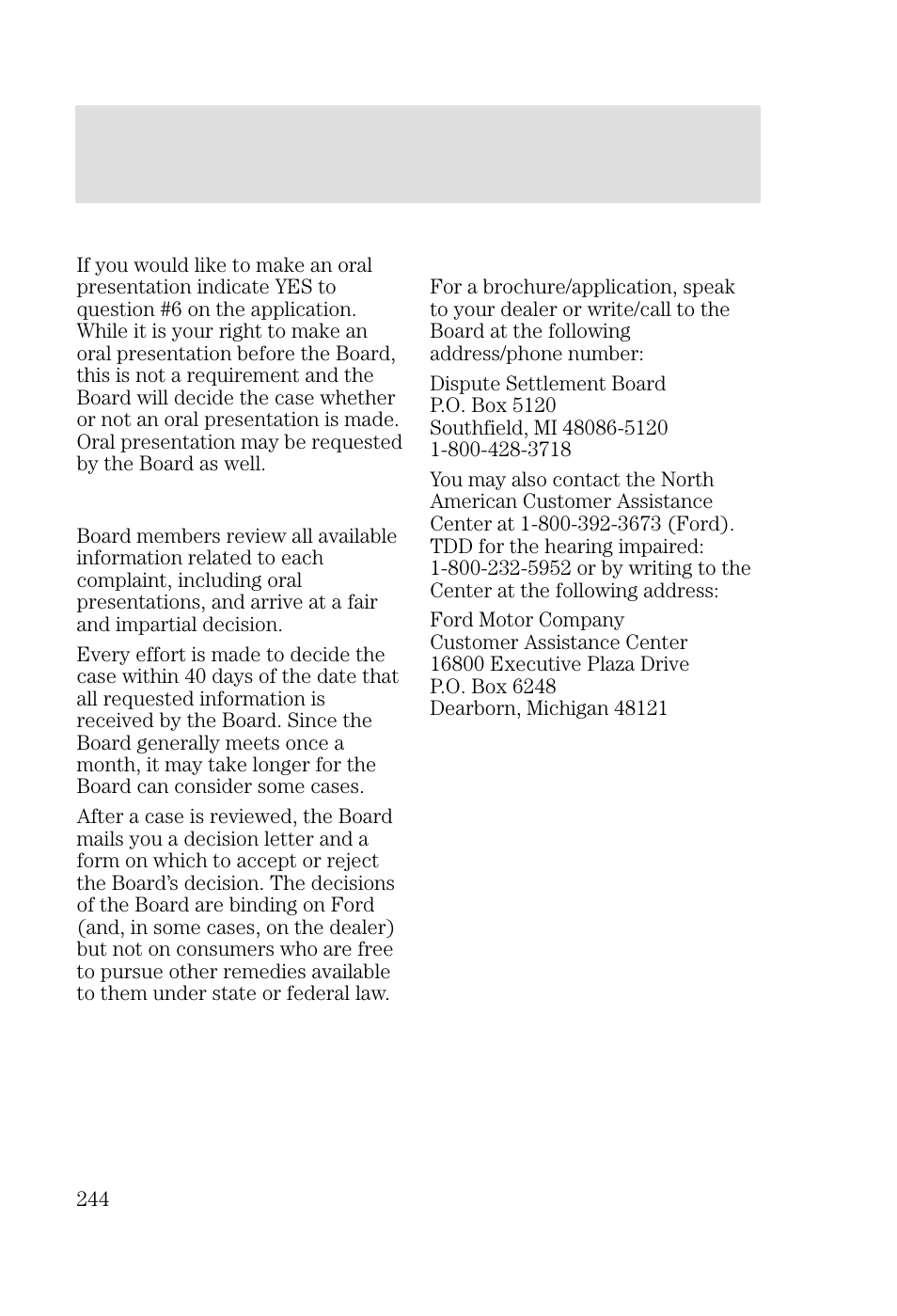 Customer assistance | FORD 2002 Focus v.2 User Manual | Page 244 / 336