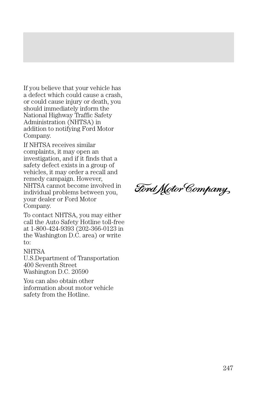 Customer assistance | FORD 2002 Focus v.2 User Manual | Page 247 / 336