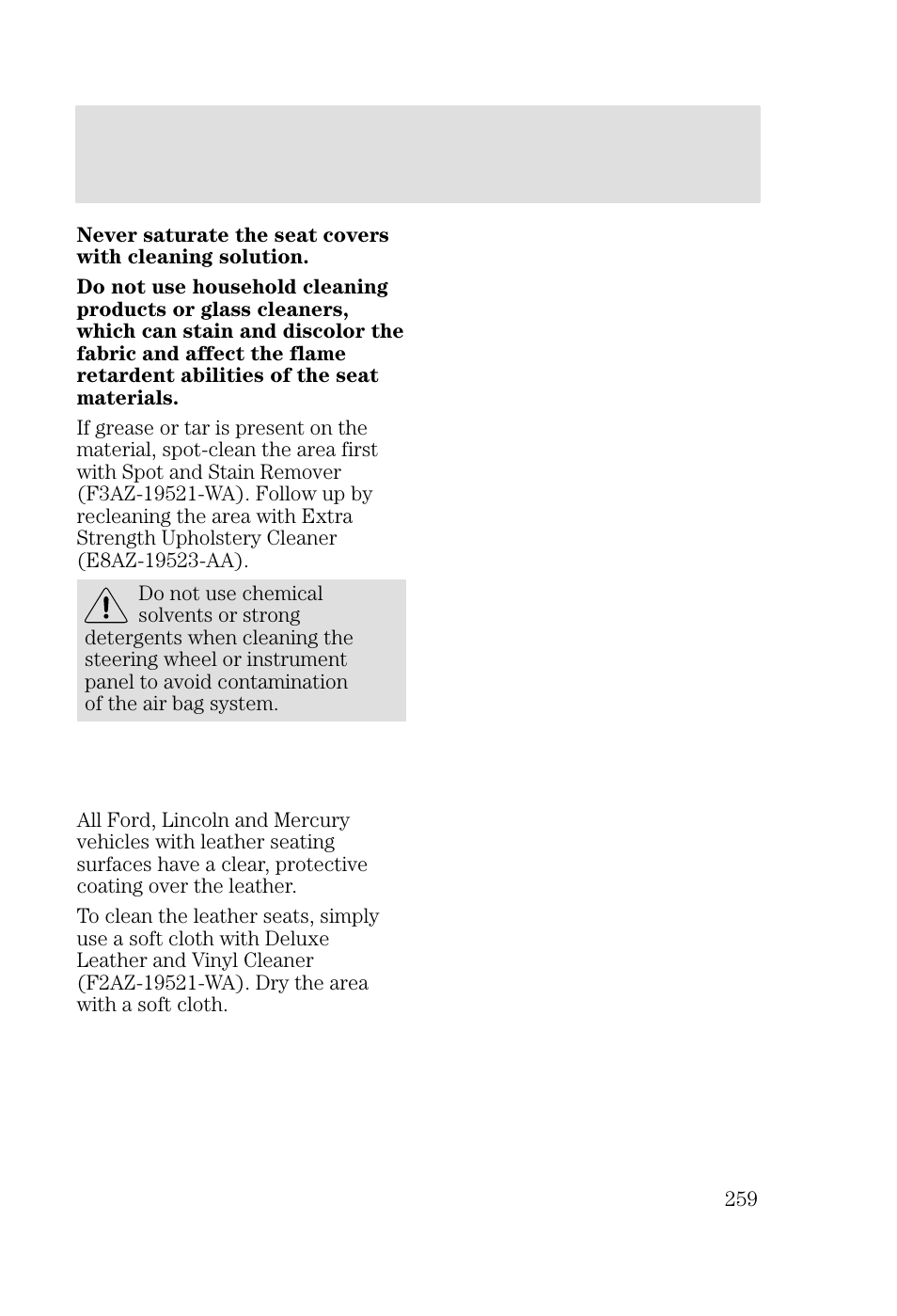 Cleaning | FORD 2002 Focus v.2 User Manual | Page 259 / 336