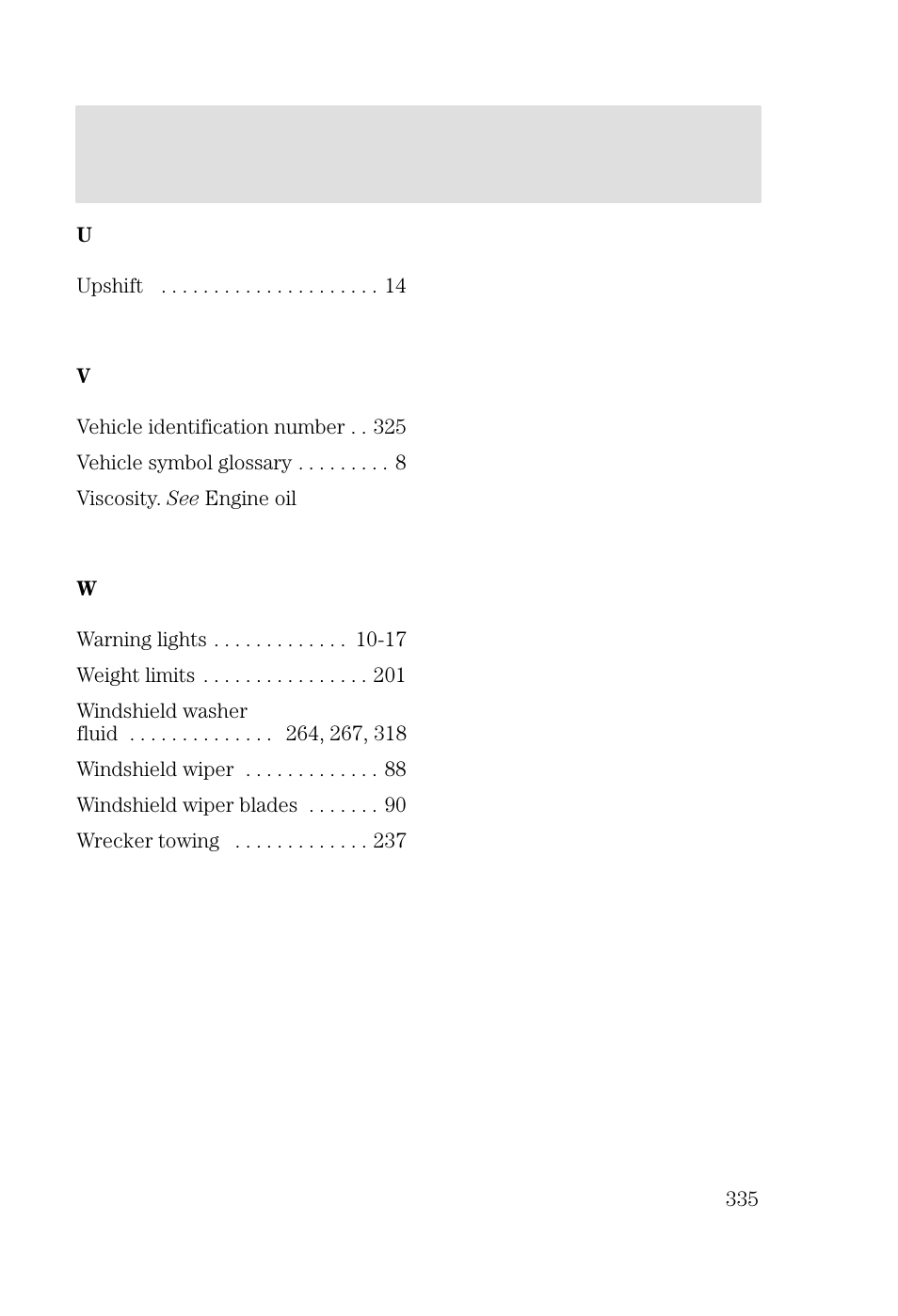 Index | FORD 2002 Focus v.2 User Manual | Page 335 / 336