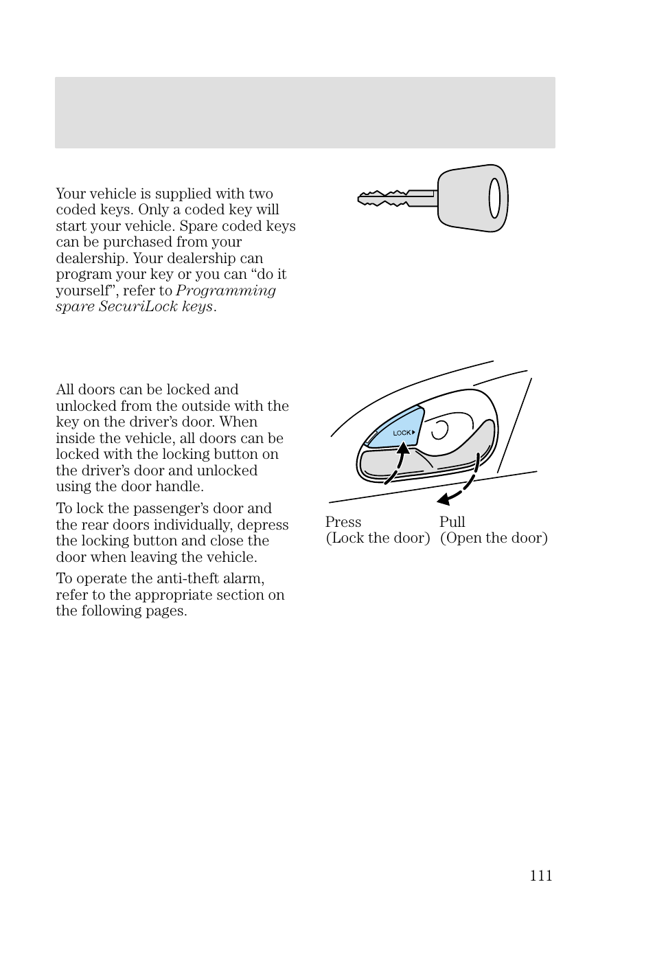 Locks and security | FORD 2002 Focus v.3 User Manual | Page 111 / 336