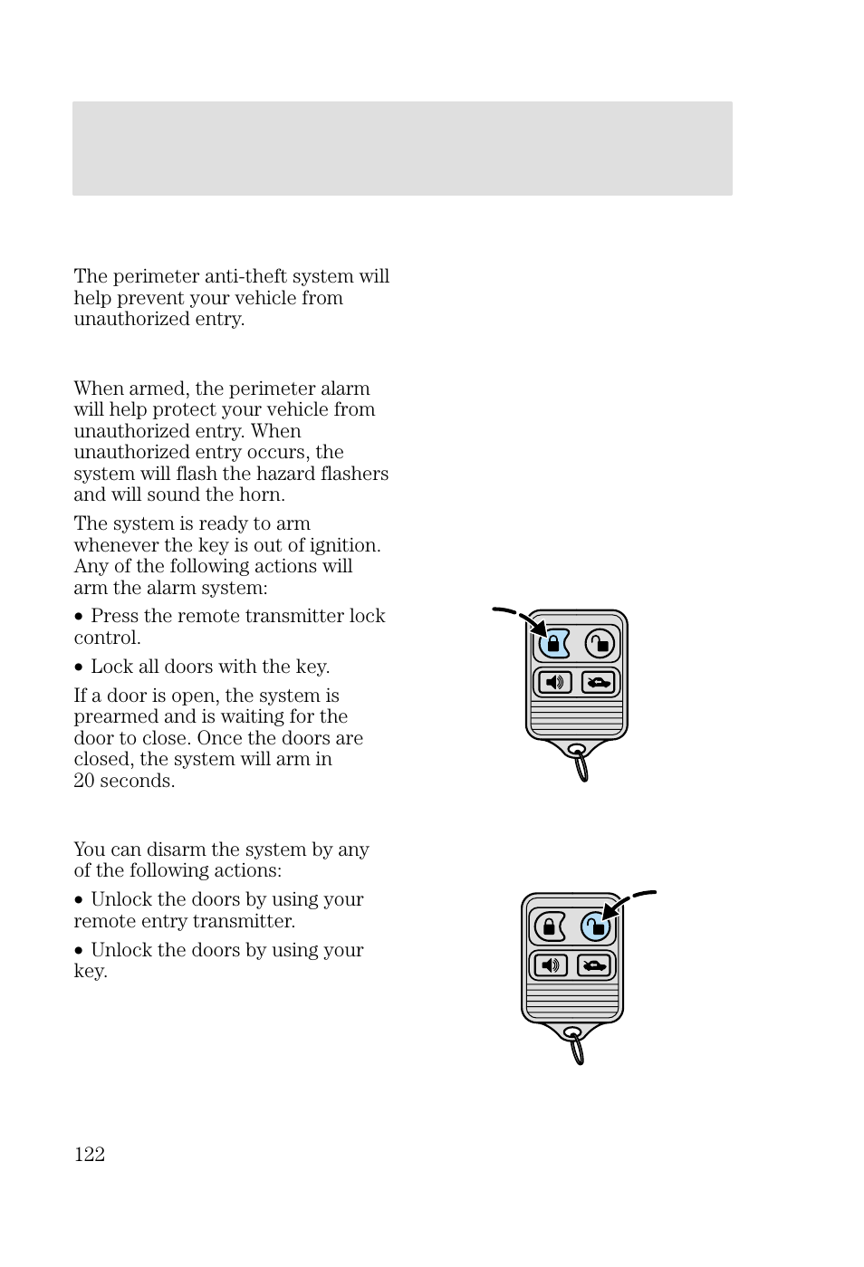 Locks and security | FORD 2002 Focus v.3 User Manual | Page 122 / 336