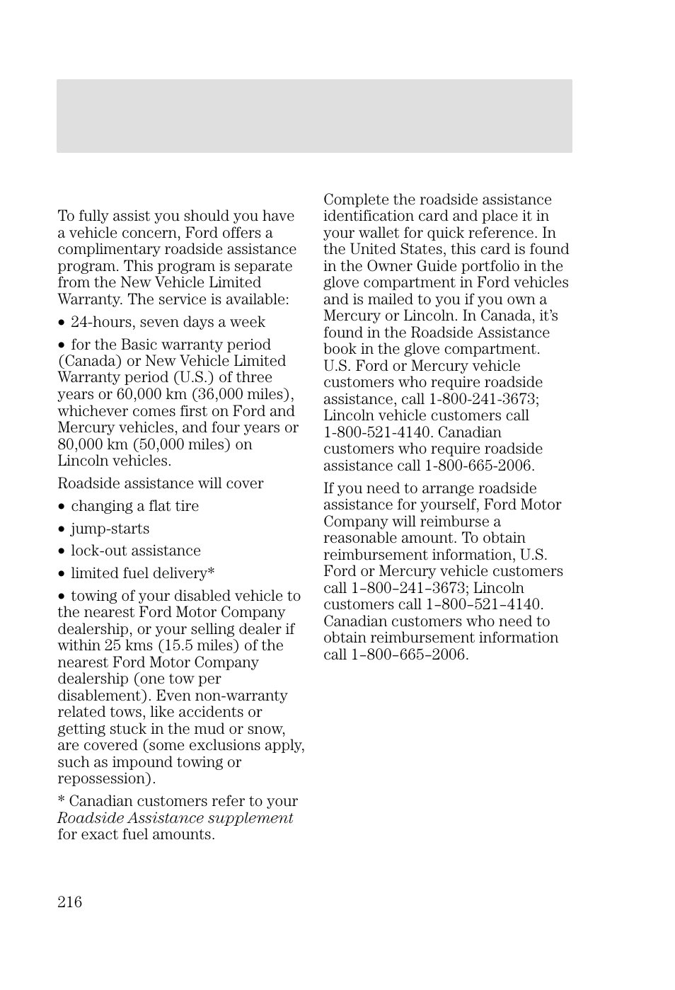 Roadside emergencies | FORD 2002 Focus v.3 User Manual | Page 216 / 336