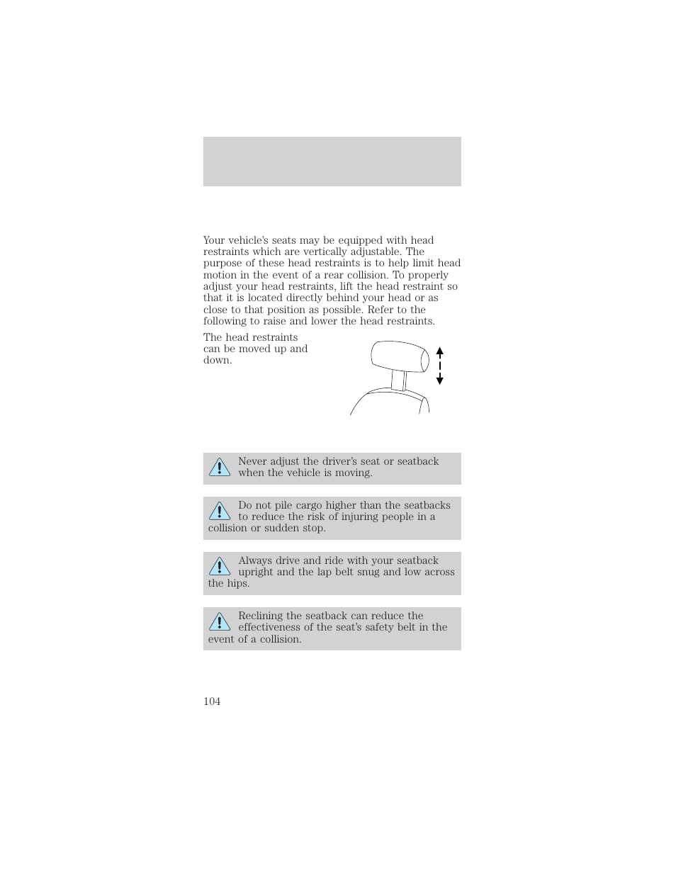 Seating and safety restraints | FORD 2002 Mustang v.1 User Manual | Page 104 / 264