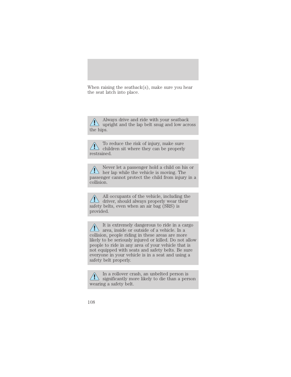 Seating and safety restraints | FORD 2002 Mustang v.1 User Manual | Page 108 / 264