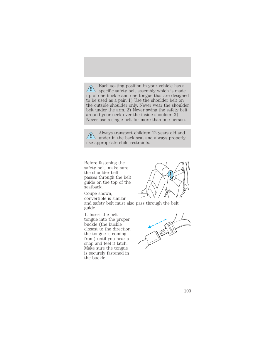 Seating and safety restraints | FORD 2002 Mustang v.1 User Manual | Page 109 / 264