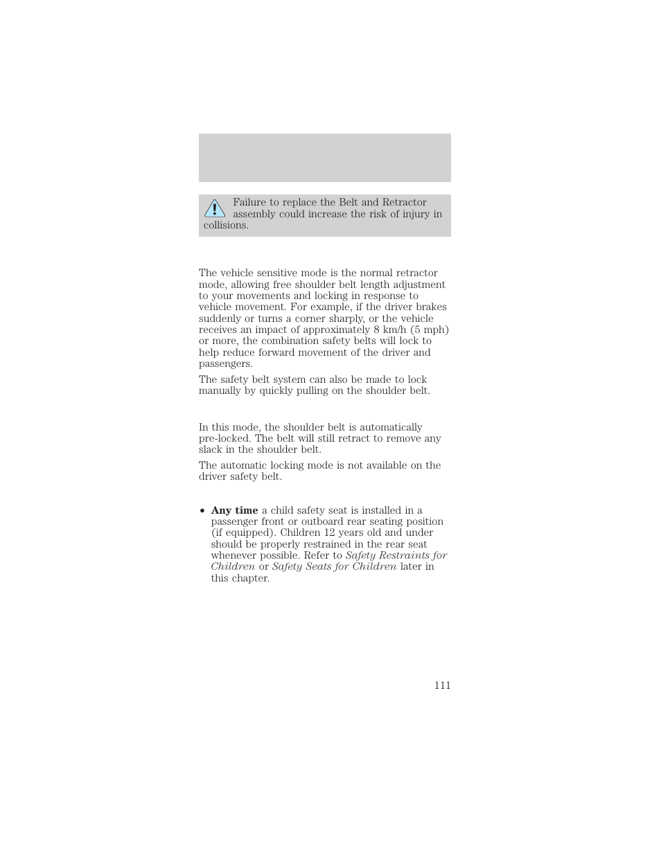 Seating and safety restraints | FORD 2002 Mustang v.1 User Manual | Page 111 / 264