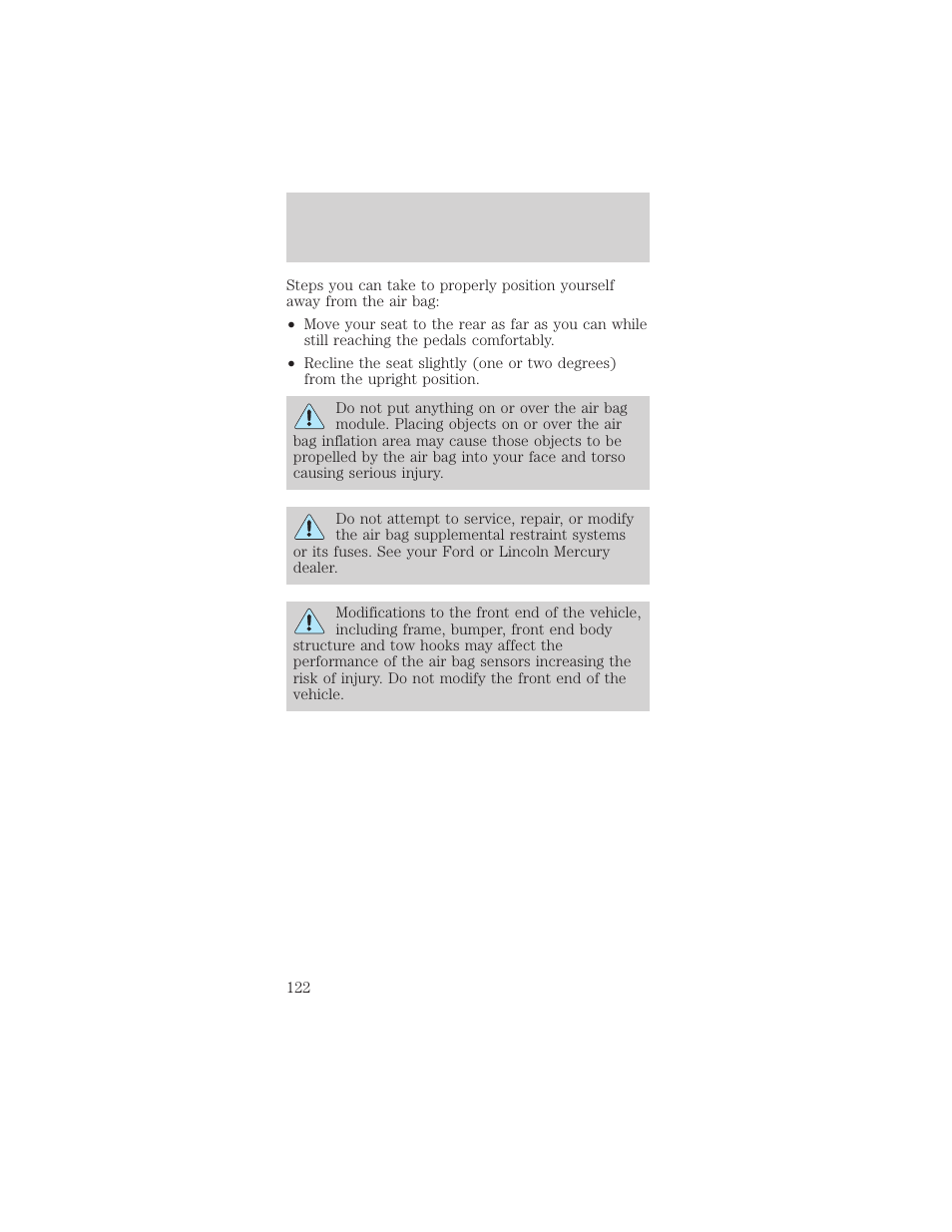 Seating and safety restraints | FORD 2002 Mustang v.1 User Manual | Page 122 / 264