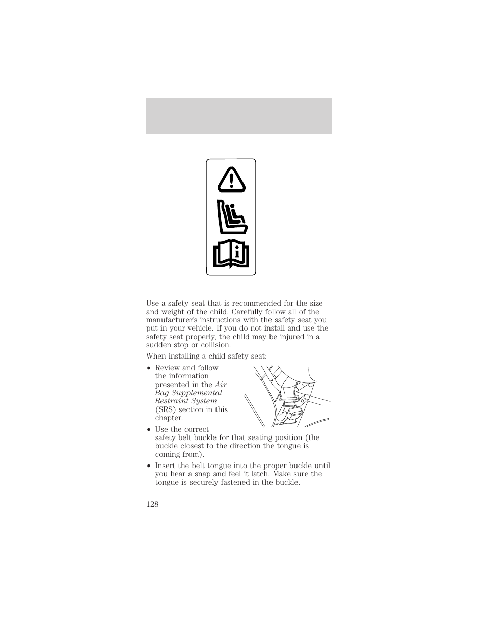 Seating and safety restraints | FORD 2002 Mustang v.1 User Manual | Page 128 / 264