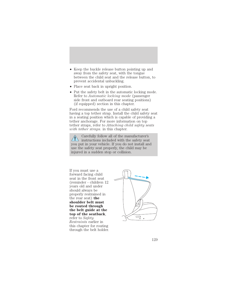 Seating and safety restraints | FORD 2002 Mustang v.1 User Manual | Page 129 / 264