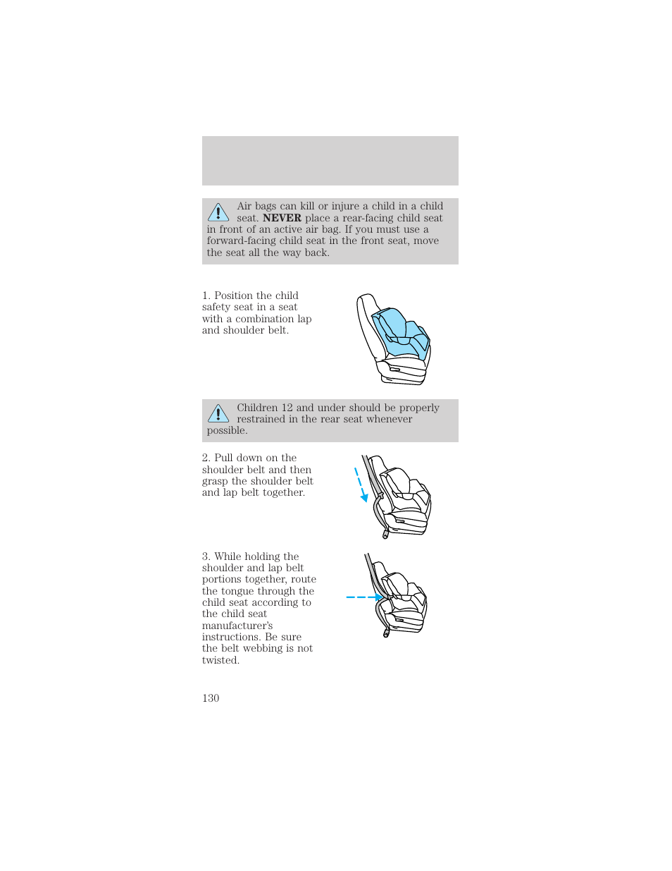 Seating and safety restraints | FORD 2002 Mustang v.1 User Manual | Page 130 / 264
