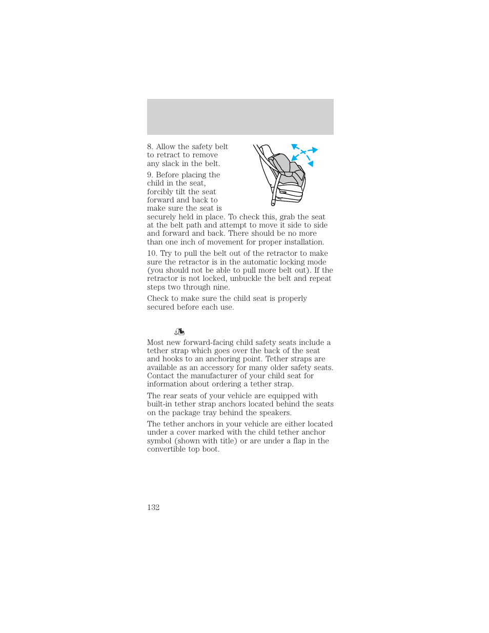 Seating and safety restraints | FORD 2002 Mustang v.1 User Manual | Page 132 / 264