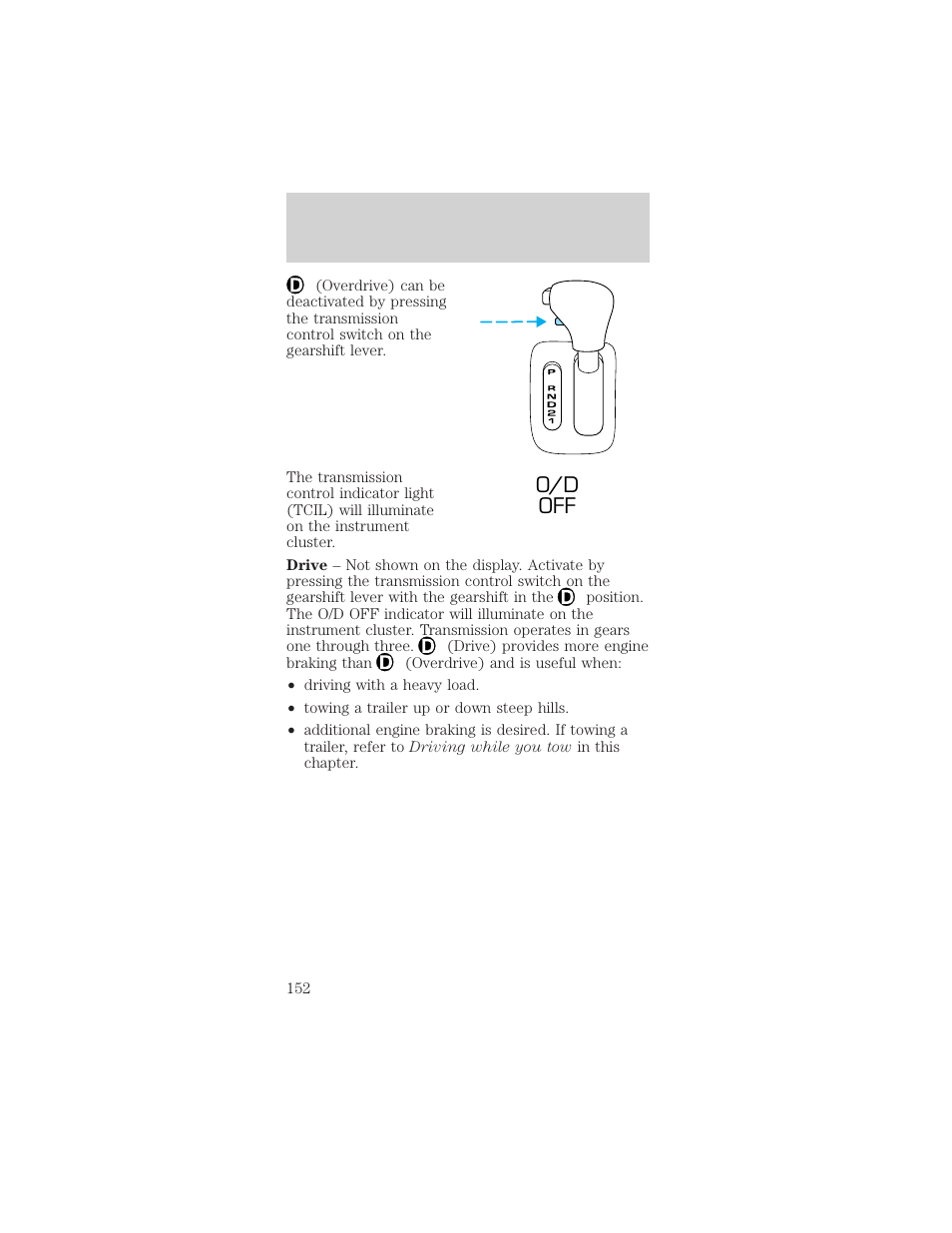 O/d off, Driving | FORD 2002 Mustang v.1 User Manual | Page 152 / 264