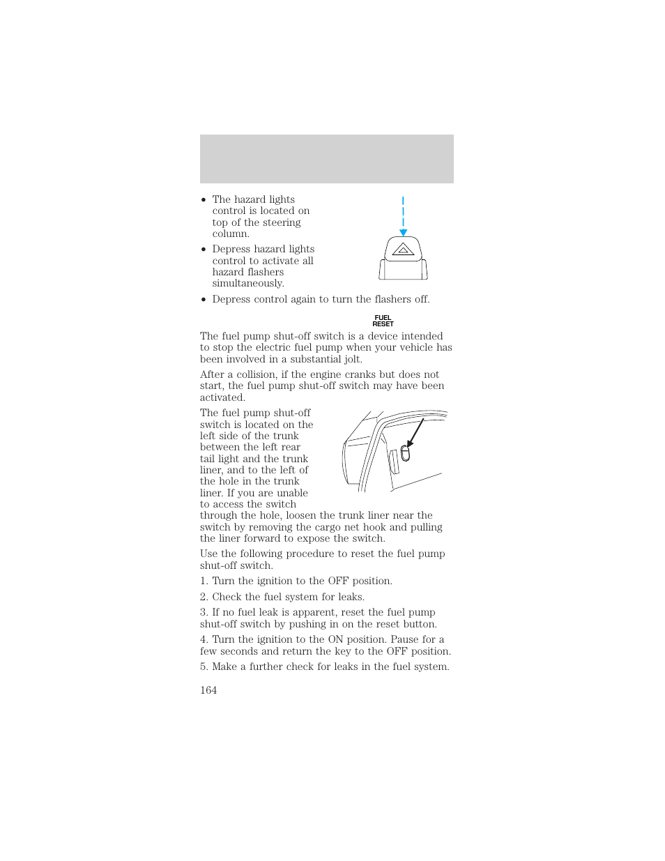 Roadside emergencies | FORD 2002 Mustang v.1 User Manual | Page 164 / 264