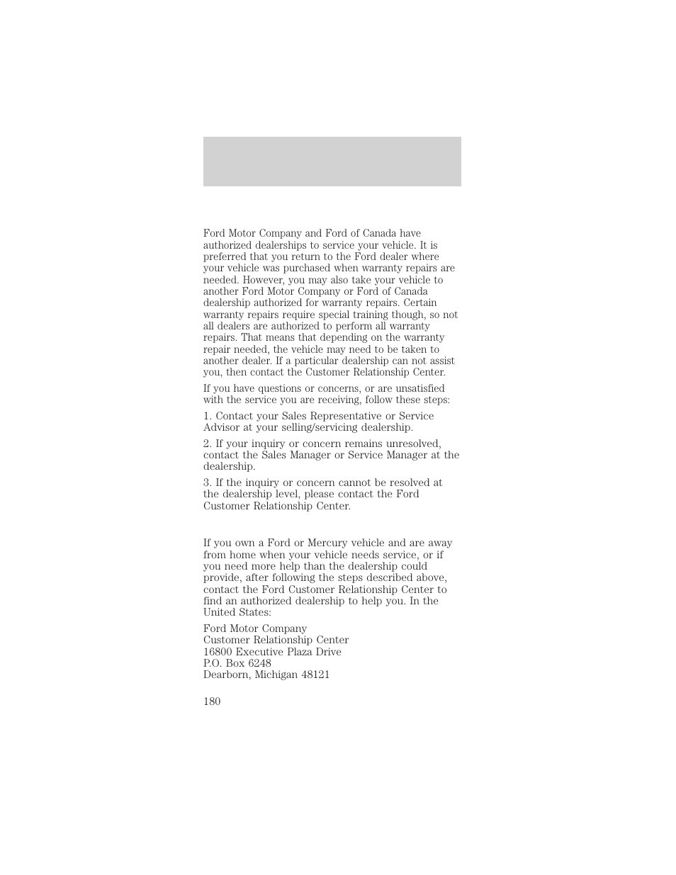 Customer assistance | FORD 2002 Mustang v.1 User Manual | Page 180 / 264