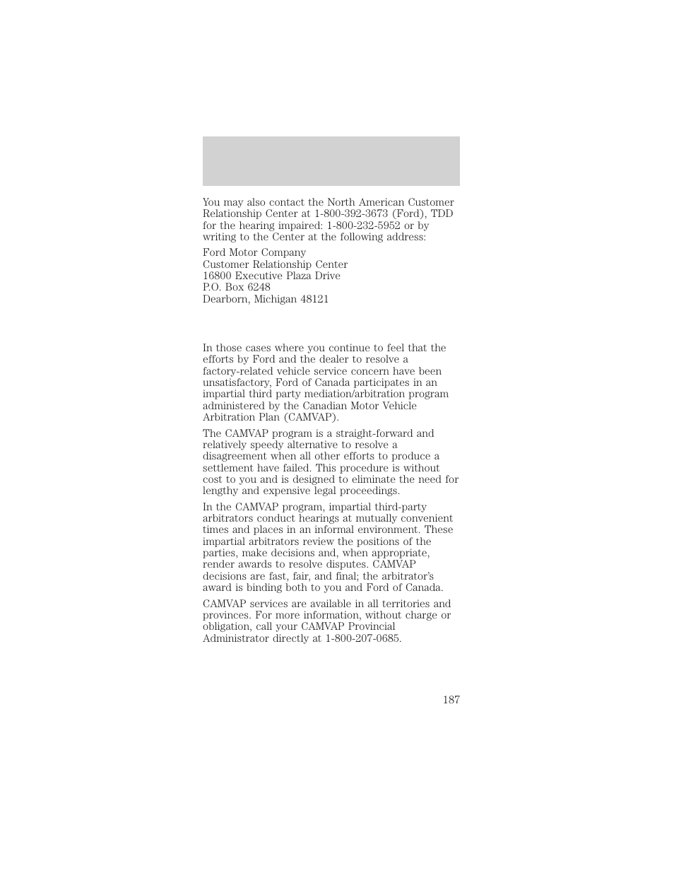 Customer assistance | FORD 2002 Mustang v.1 User Manual | Page 187 / 264