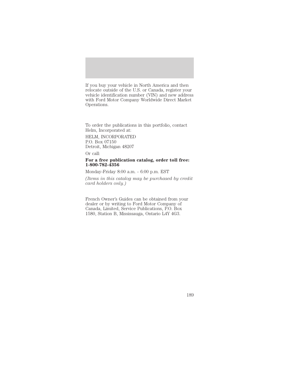Customer assistance | FORD 2002 Mustang v.1 User Manual | Page 189 / 264