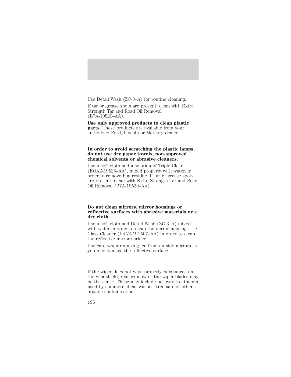 Cleaning | FORD 2002 Mustang v.1 User Manual | Page 196 / 264