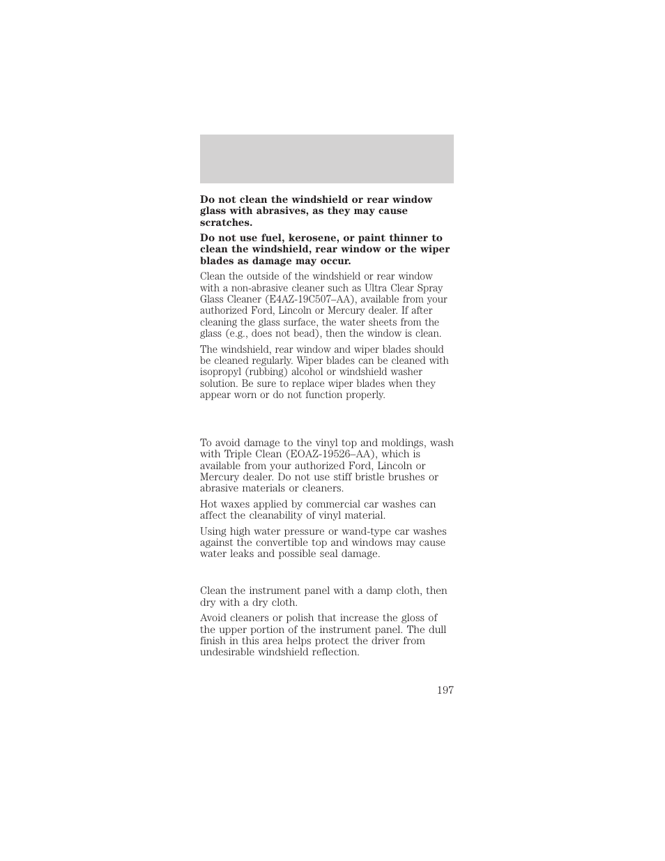 Cleaning | FORD 2002 Mustang v.1 User Manual | Page 197 / 264