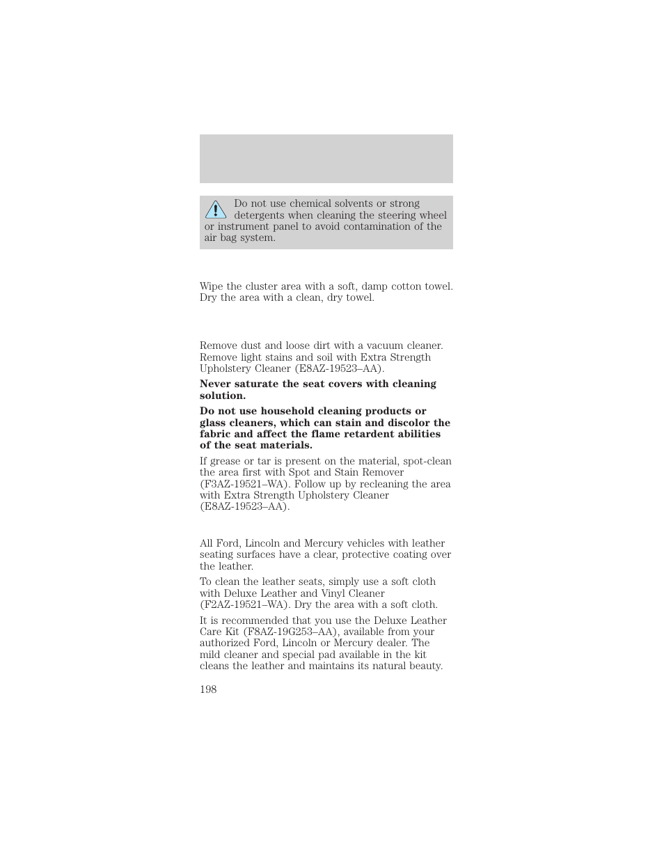 Cleaning | FORD 2002 Mustang v.1 User Manual | Page 198 / 264