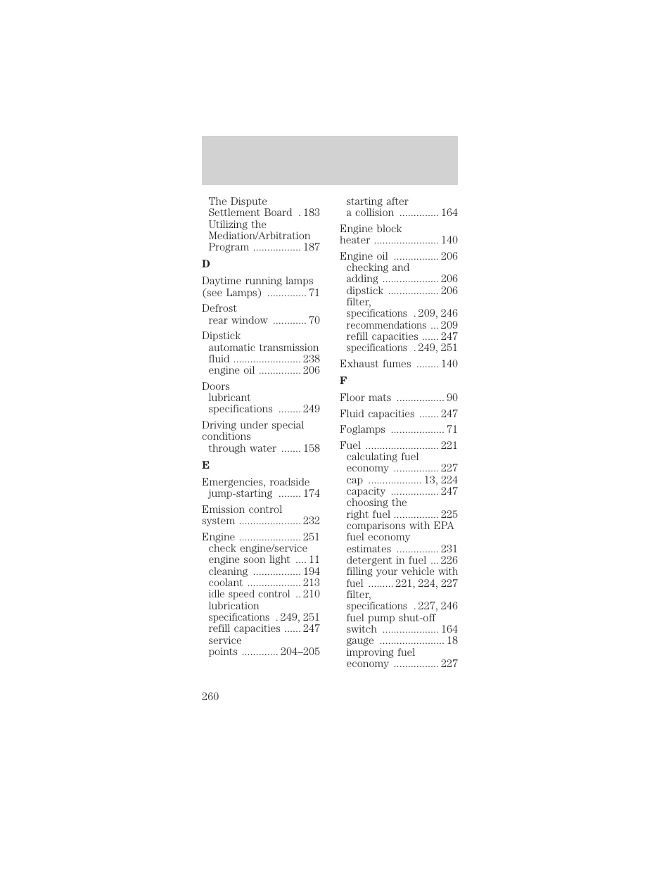 Index | FORD 2002 Mustang v.1 User Manual | Page 260 / 264