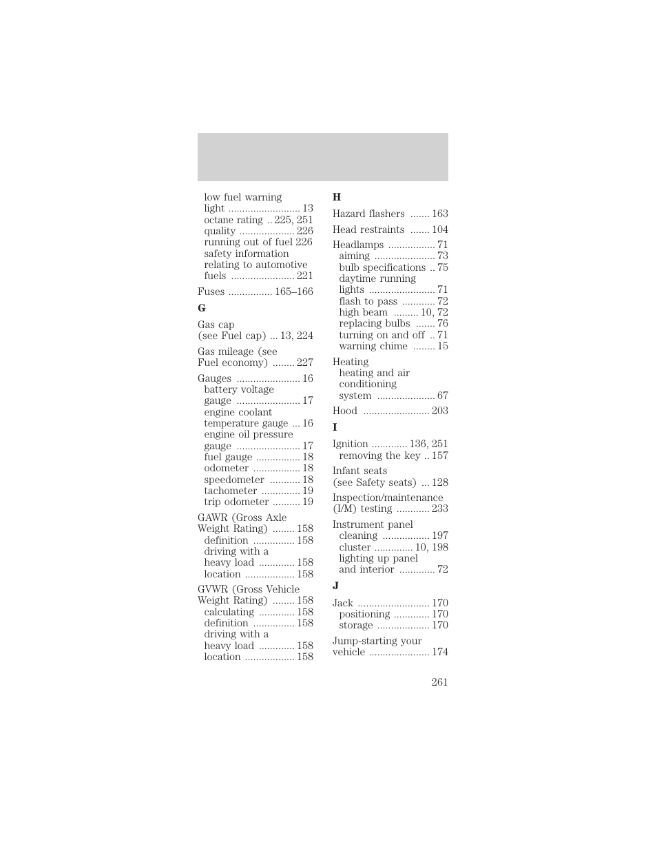 Index | FORD 2002 Mustang v.1 User Manual | Page 261 / 264