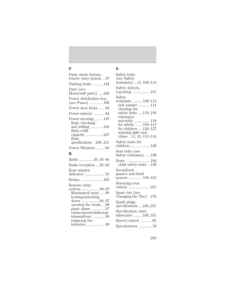 Index | FORD 2002 Mustang v.1 User Manual | Page 263 / 264