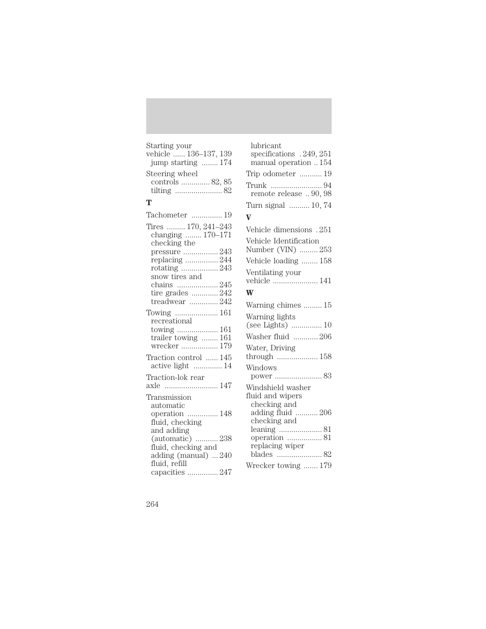 Index | FORD 2002 Mustang v.1 User Manual | Page 264 / 264